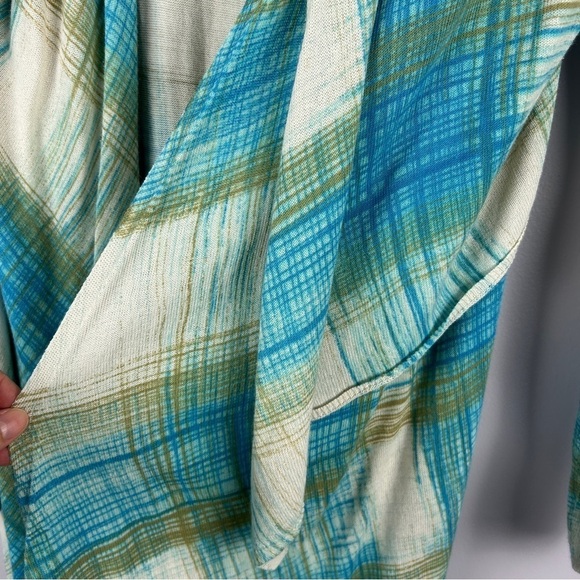 Anthropologie Sparrow Revolution Plaid Asymmetrical Draped Cardigan Medium Blue - Picture 8 of 15